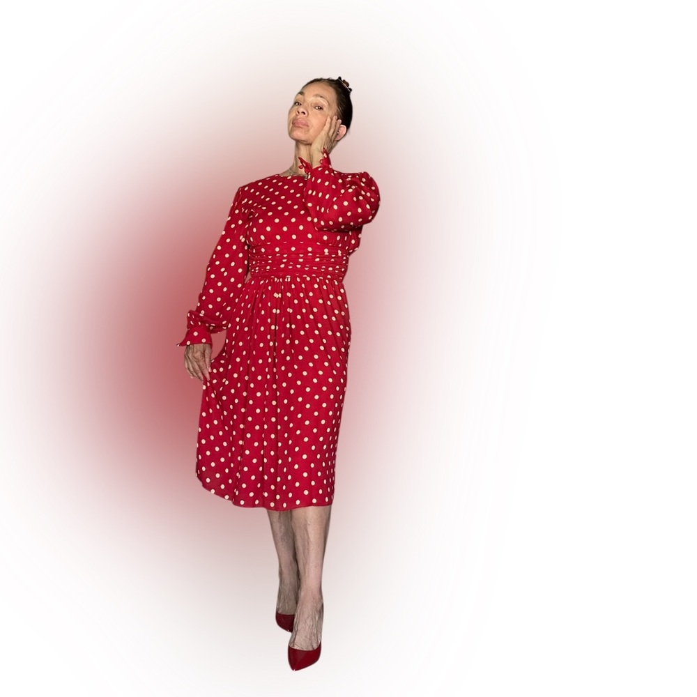 VINTAGE Adele Simpson By Saks Fifth Avenue  Red polka dot  dress‎ sz. 6 1960’s